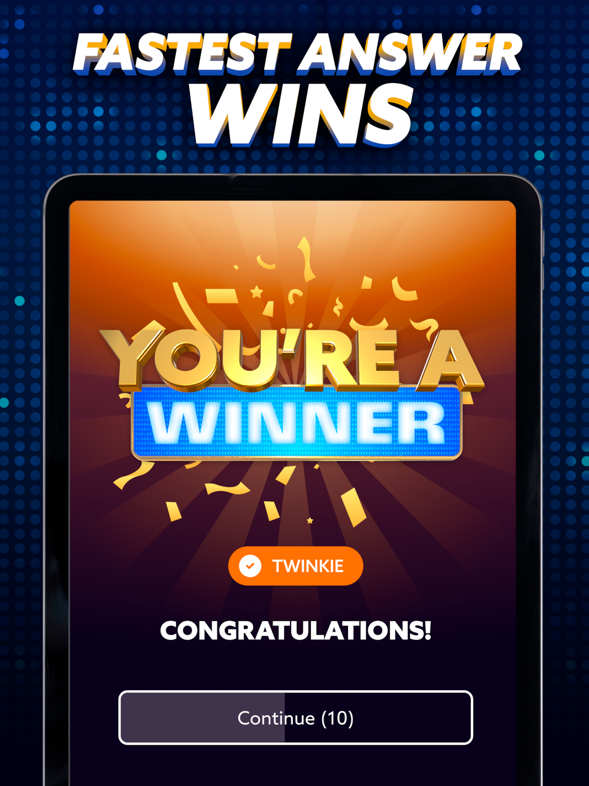 Phone screen with a winner notification