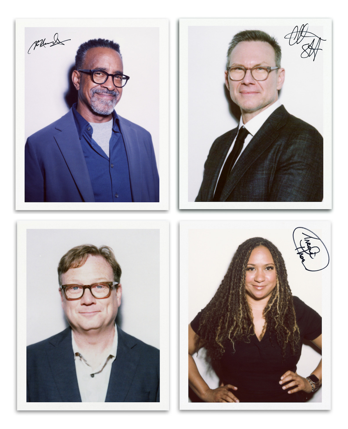 Clockwise from top left: Tim Meadows, Christian Slater, Andy Daly, and Tracie Thoms