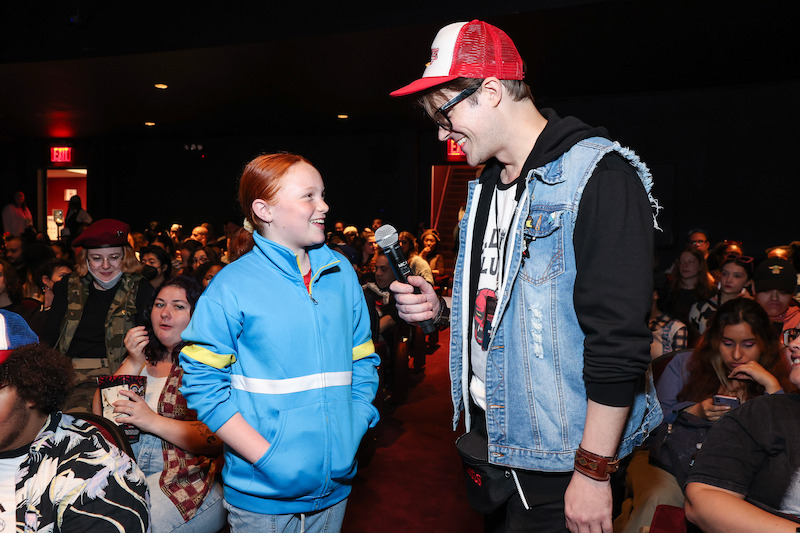 A fan dressed as Max at the New York City screening before reiterating that Kate Bush’s “Running Up That Hill” is the song that would save her from Vecna.