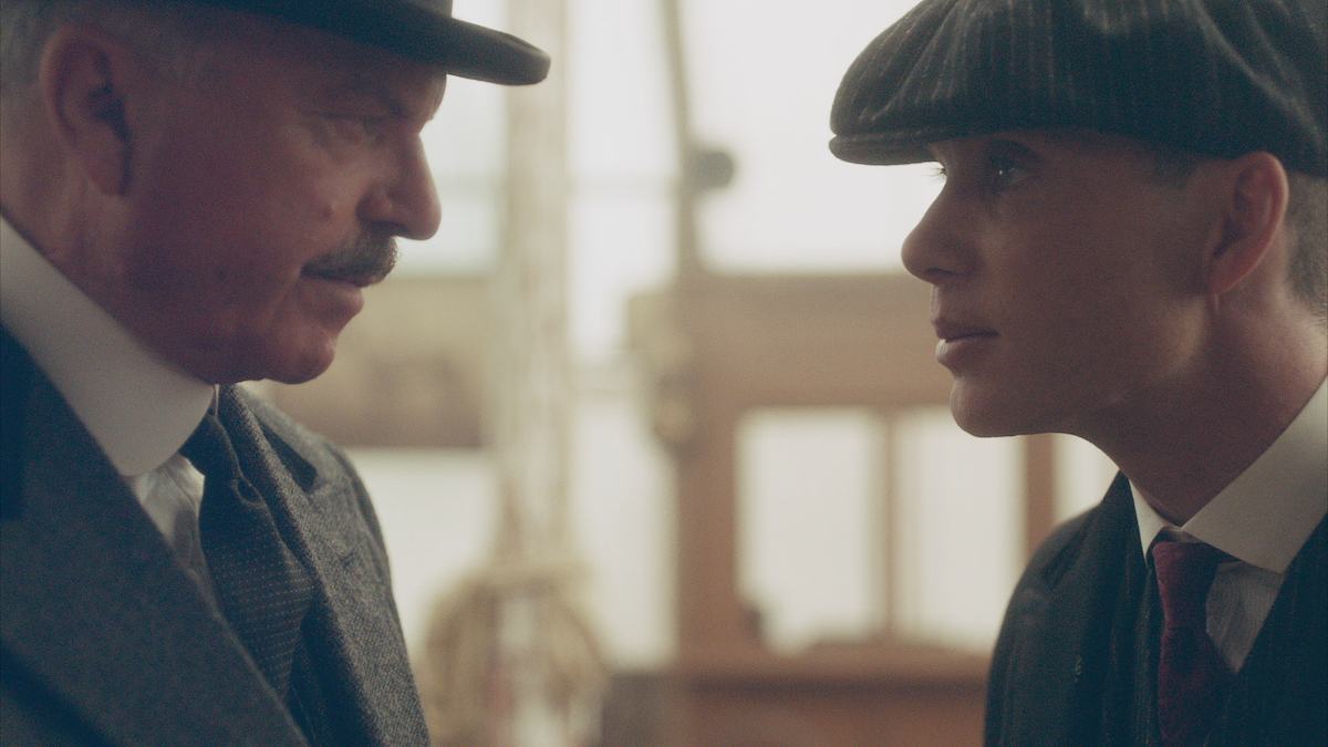  Sam Neill as Chief Inspector Campbell and Cillian Murphy as Tommy Shelby in 'Peaky Blinders'.