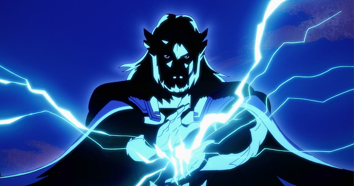 Animated character with thunder bolt coming out of their chest.
