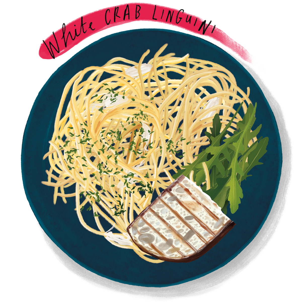 Illustration of white crab linguini