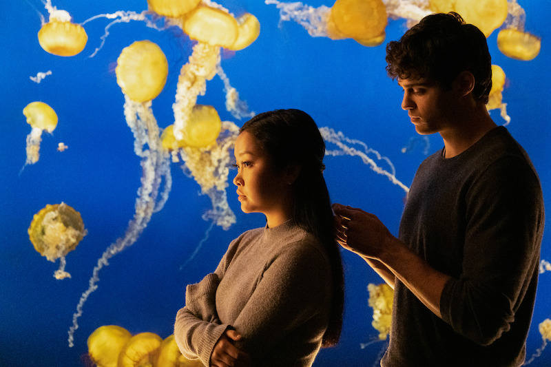 Noah Centineo as Peter and Lana Condor as Lara Jean at the Aquarium.