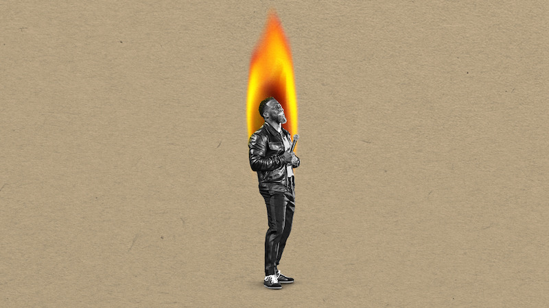 An illustrated image of Kevin Hart on fire.