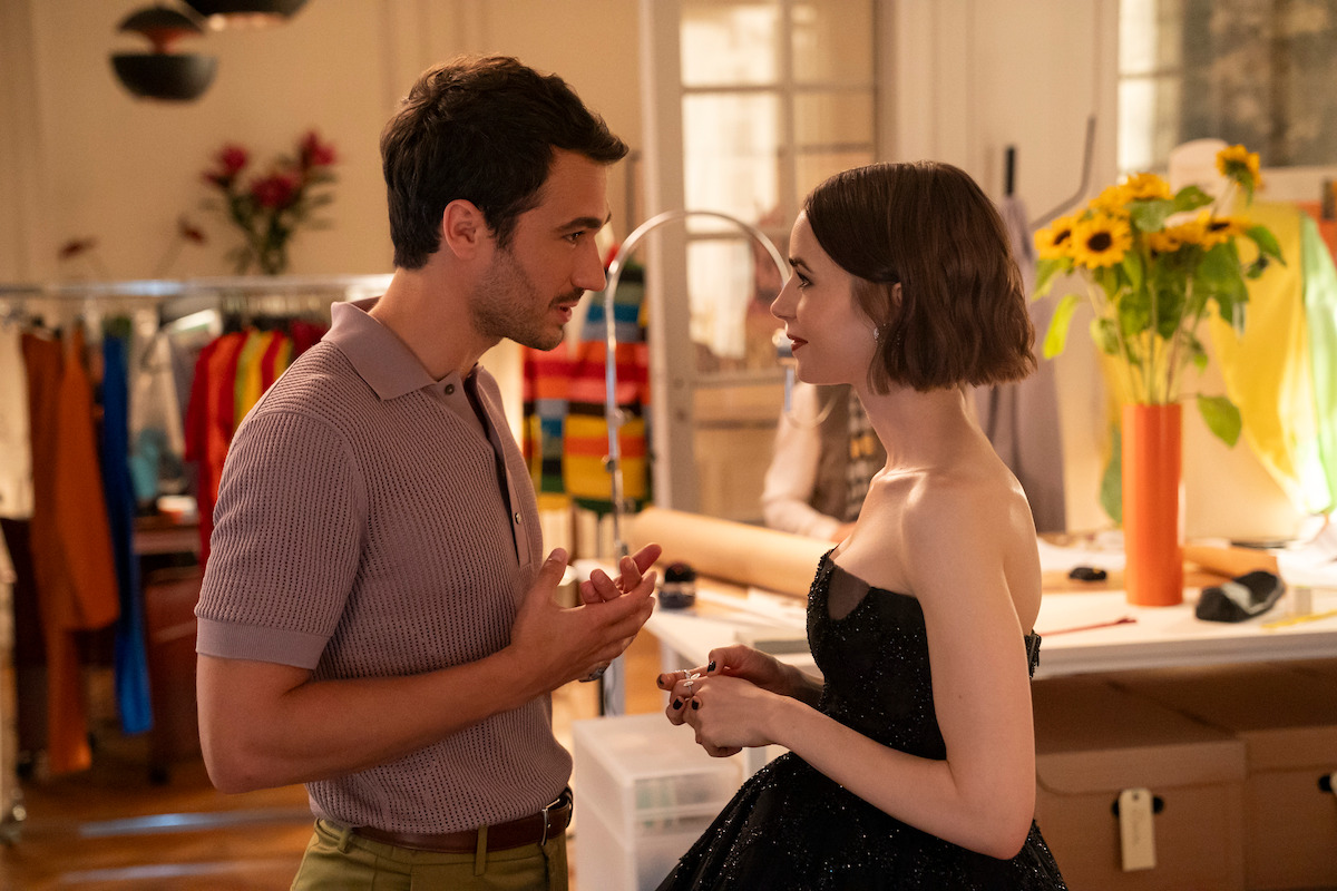 Eugenio Franceschini as Marcello and Lily Collins as Emily in ‘Emily in Paris’ Season 5.