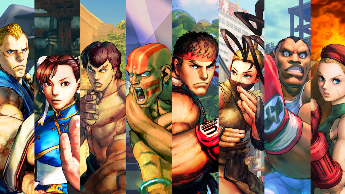 Line up of eight characters in the Streetfighter IV: Championship Edition game.