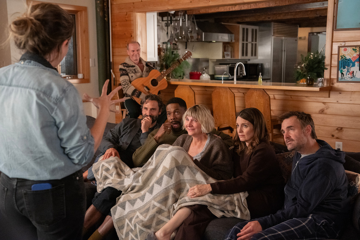 Co-Creator/Executive Producer Lang Fisher, Toby Huss as Terry, Marco Calvani as Claude, Colman Domingo as Danny, Kerri Kenney as Anne, Tina Fey as Kate, and Will Forte as Jack behind the scenes in ‘The Four Seasons’