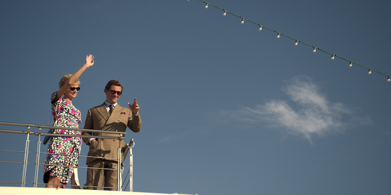 Waving in floral dress