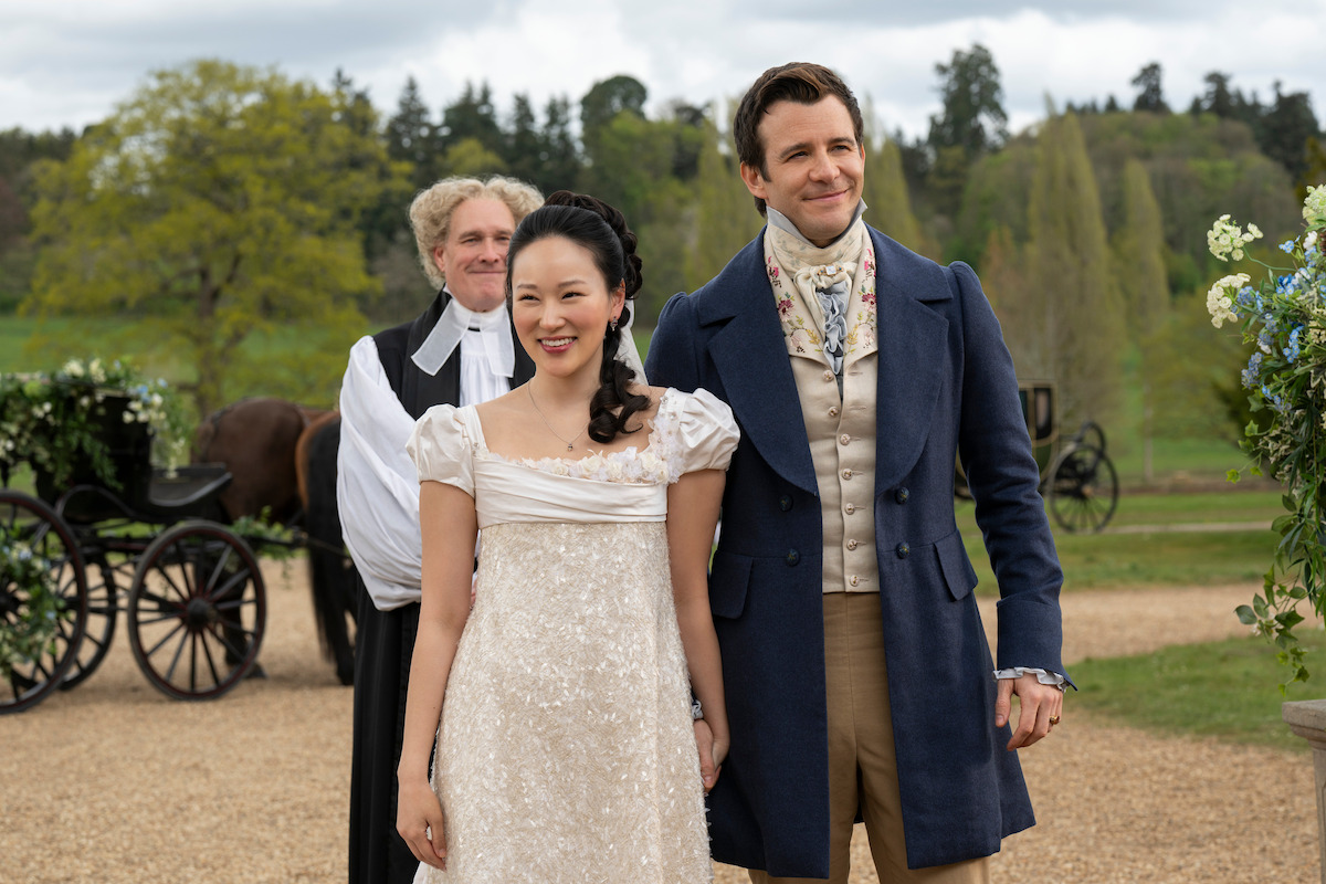 Bridgerton. (L to R) Yerin Ha as Sophie Baek, Luke Thompson as Benedict Bridgerton in episode 408 of Bridgerton. Cr. Liam Daniel/Netflix © 2025