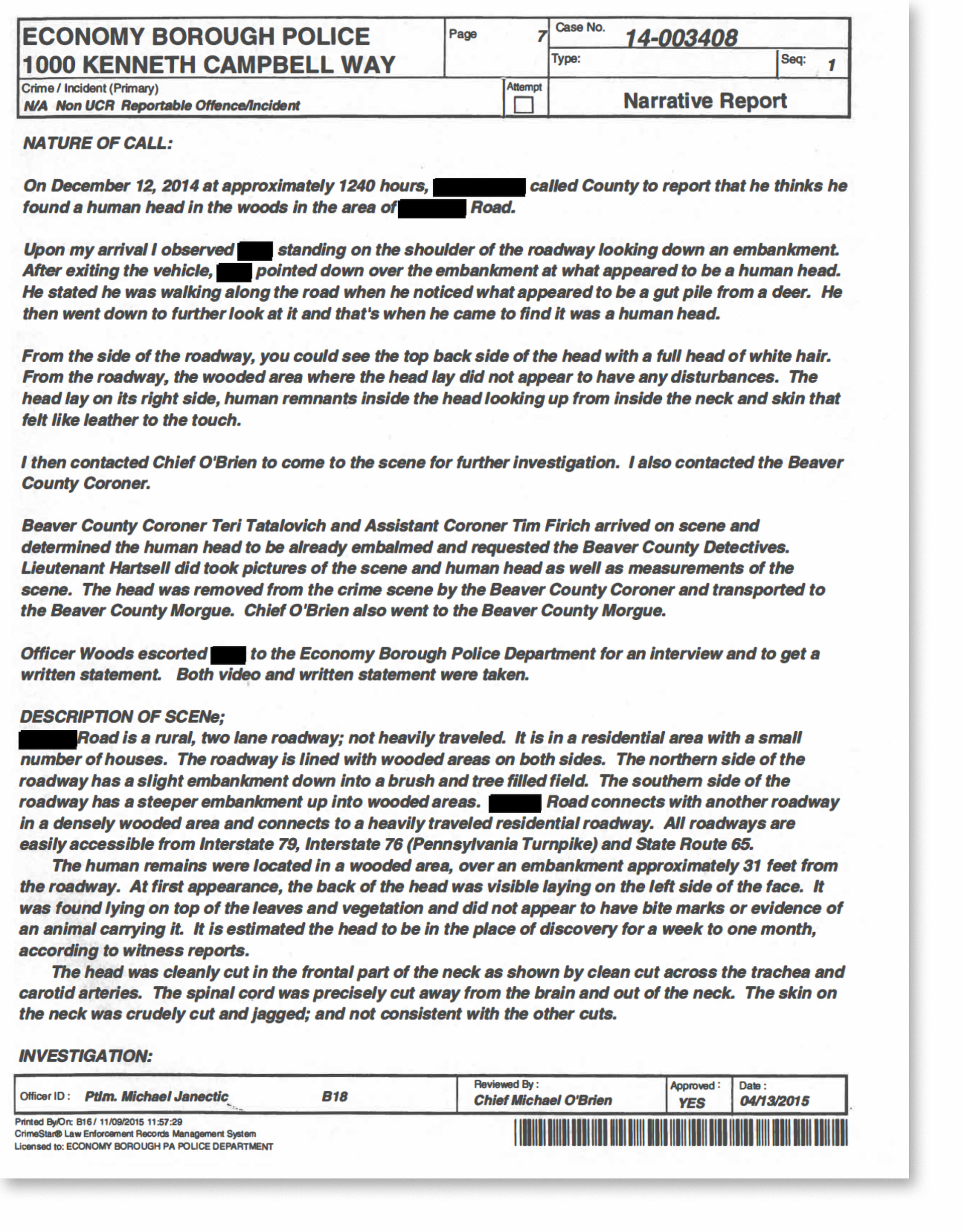 Economy Borough Police Report