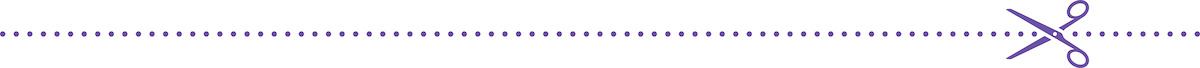 Simplistic scissors cutting through a dashed line purple color vector