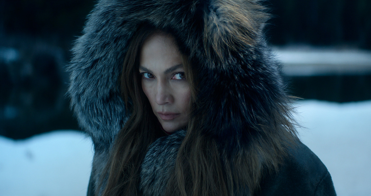 Jennifer Lopez in a fur coat.