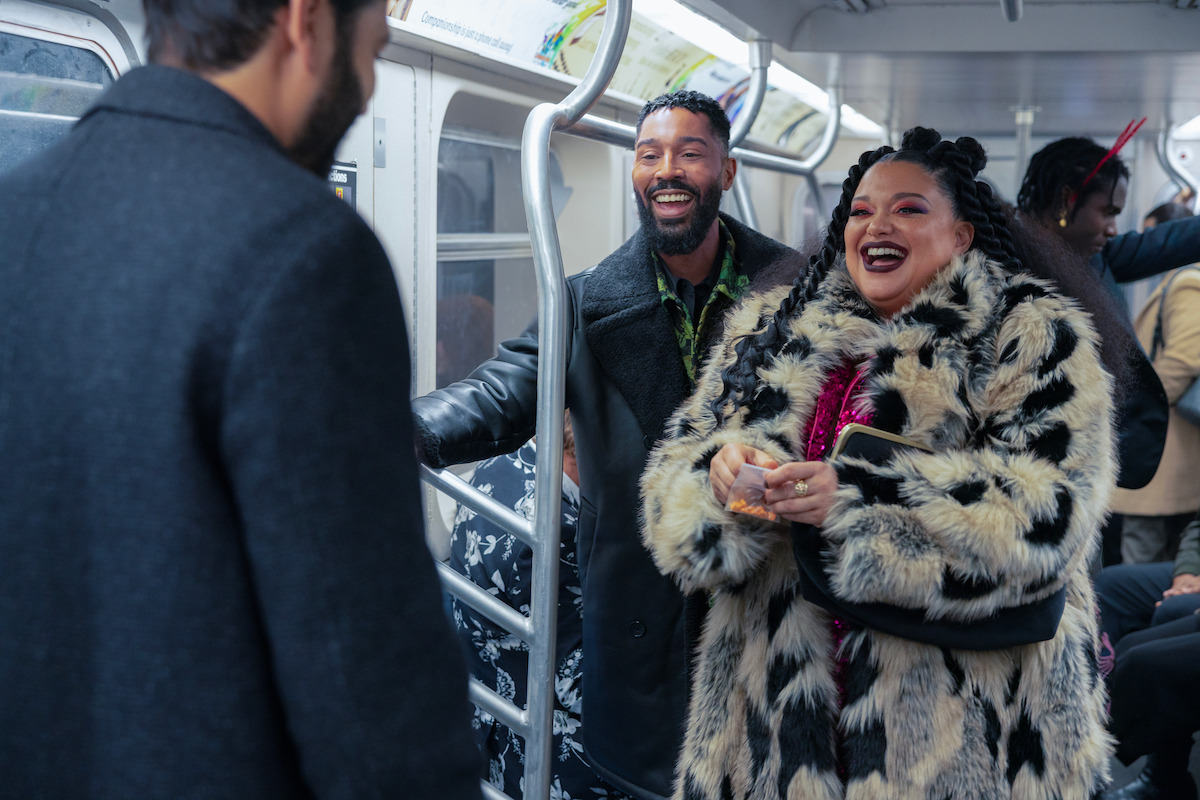 Marouane Zotti as Luca, Tone Bell as Khalil, and Michelle Buteau as Mavis Beaumont in Season 3 of ‘Survival of the Thickest’