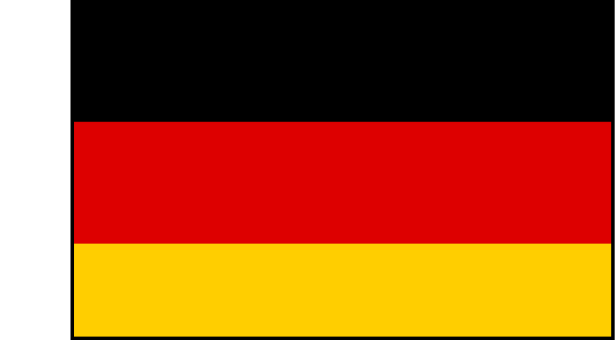 The national flag of Germany with three horizontal stripes: black on top, red in the middle, and gold on the bottom. Simple background, no additional environment or setting details.