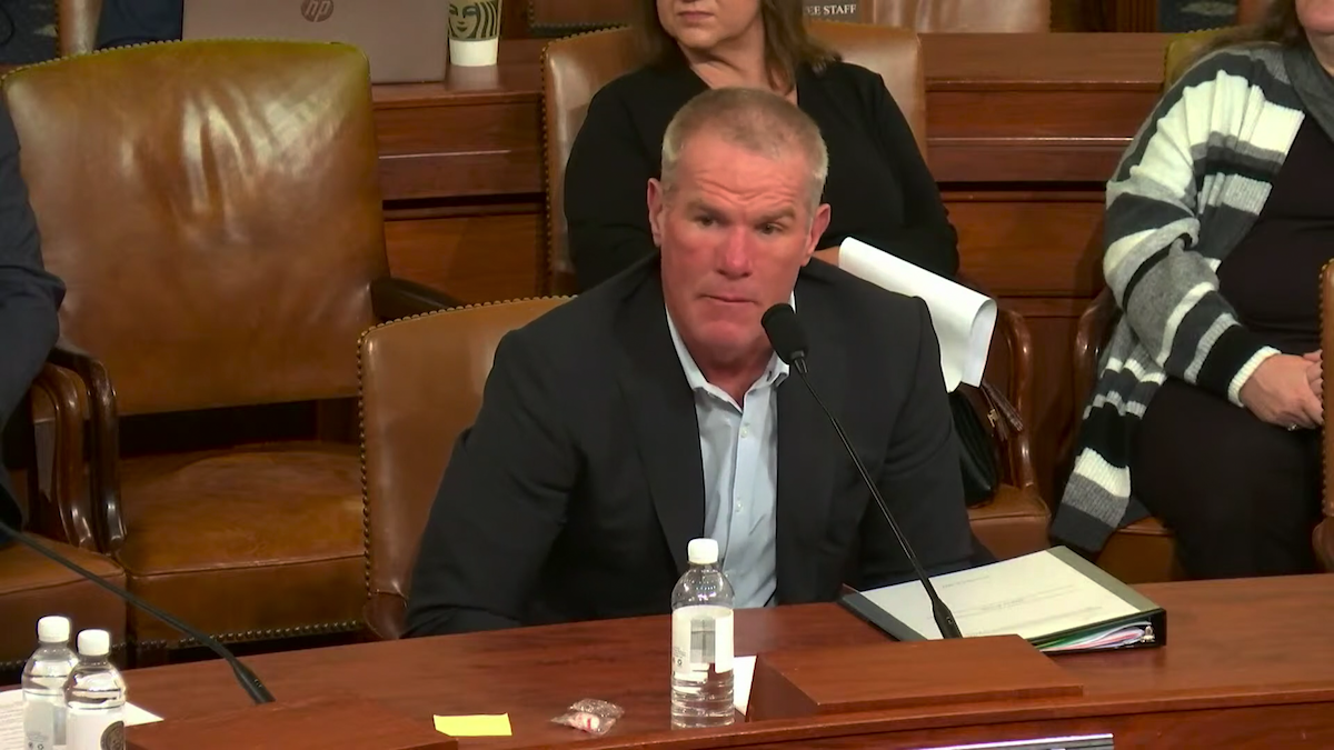 Brett Favre testifies at a congressional hearing examining welfare reform.