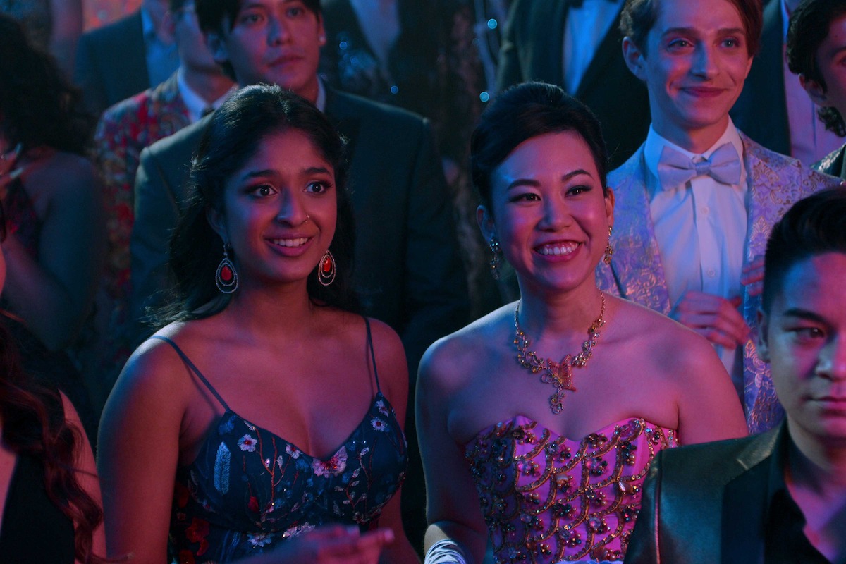 Maitreyi Ramakrishnan as Devi Vishwakumar and Ramona Young as Eleanor Wong attend prom in ‘Never Have I Ever.’