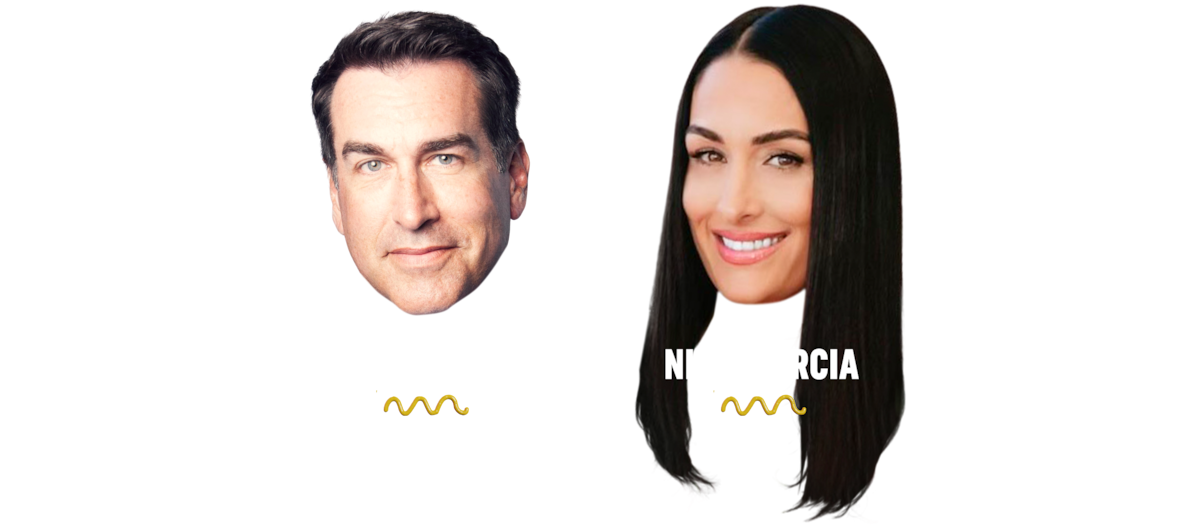 silo’d heads of Rob Riggle and Nikki Garcia