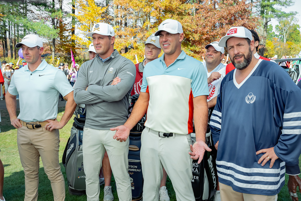 Rory McIlroy as himself, Bryson DeChambeau as himself, Brooks Koepka as himself and Adam Sandler as Happy Gilmore in ‘Happy Gilmore 2’