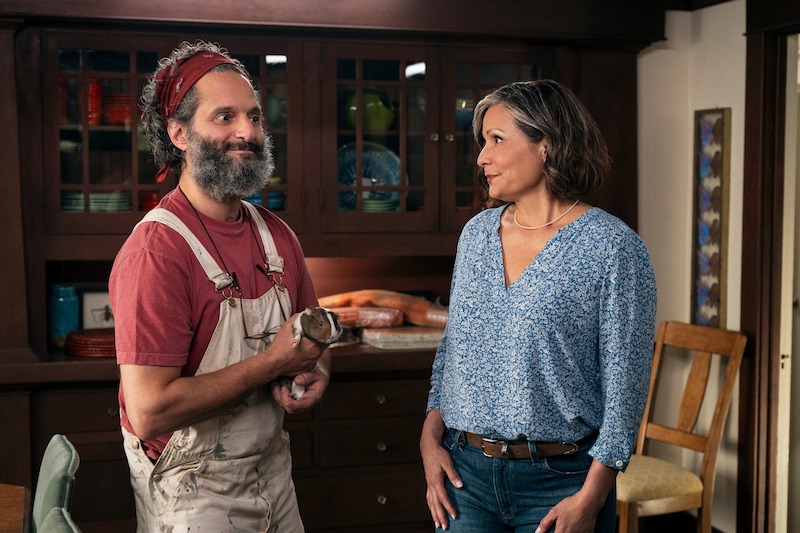 Jason Mantzoukas as Apollo Lambrakis, Constance Marie as Vanessa in 'A Man on the Inside' Season 2