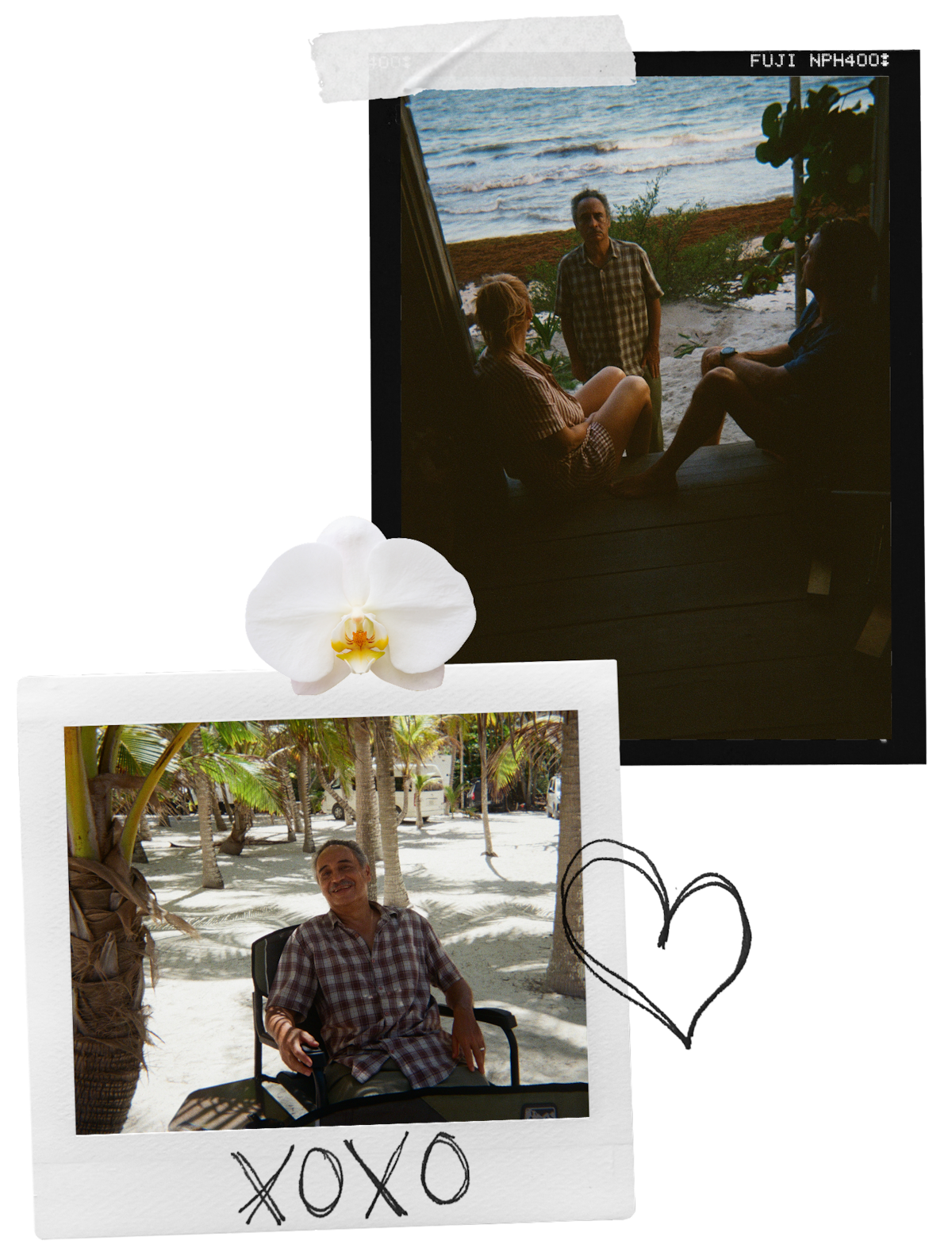 Collage of behind-the-scenes photographs from filming in Tulum