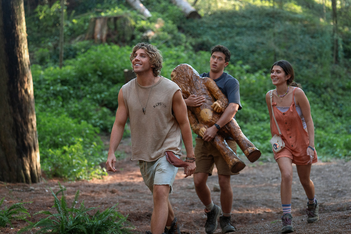 Lukas Gage as Buck, Tom Blyth as Alex and Emily Bader as Poppy in ‘People We Meet on Vacation’