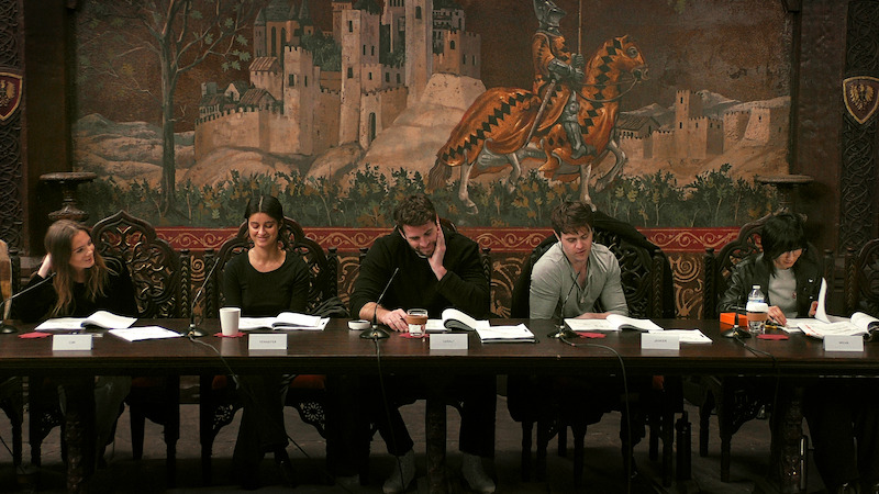 Freya Allan, Anya Chalotra, Liam Hemsworth, Joey Batey, and Meng’er Zhang at the table read for Season 4 of 'The Witcher'