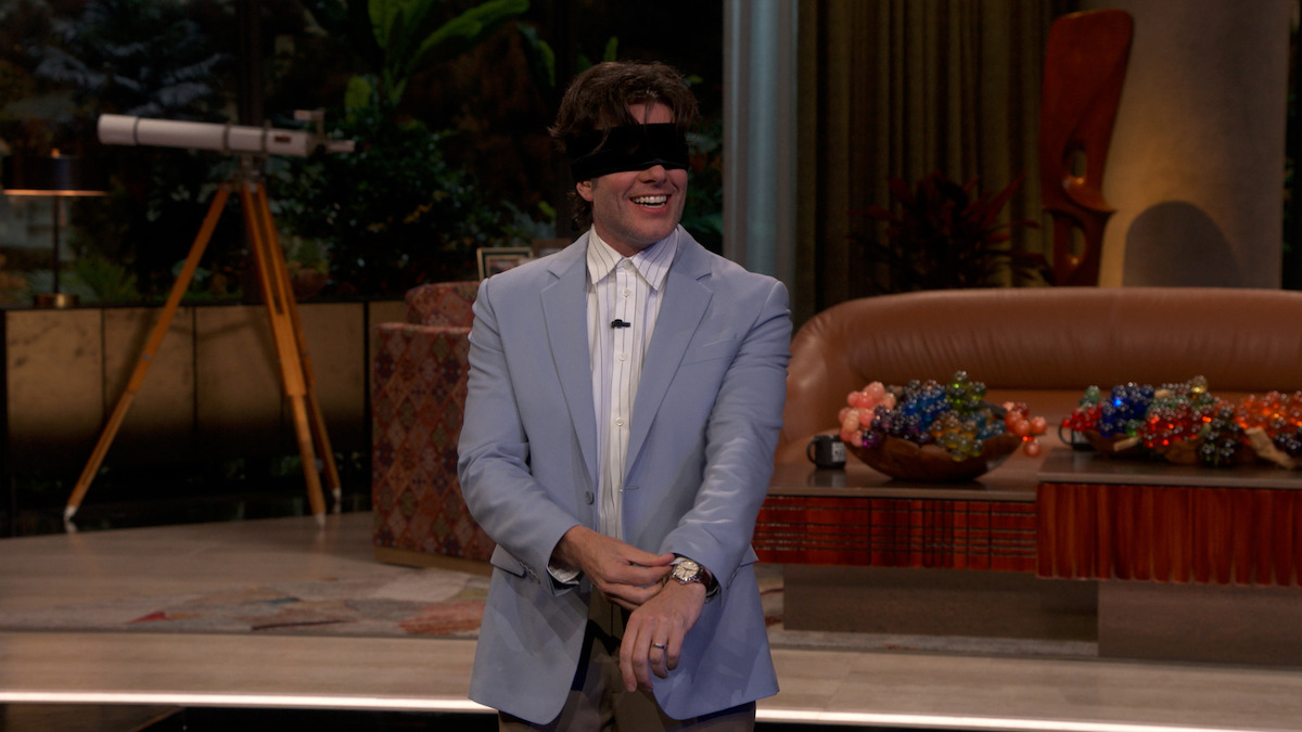 John Mulaney blindfolded.