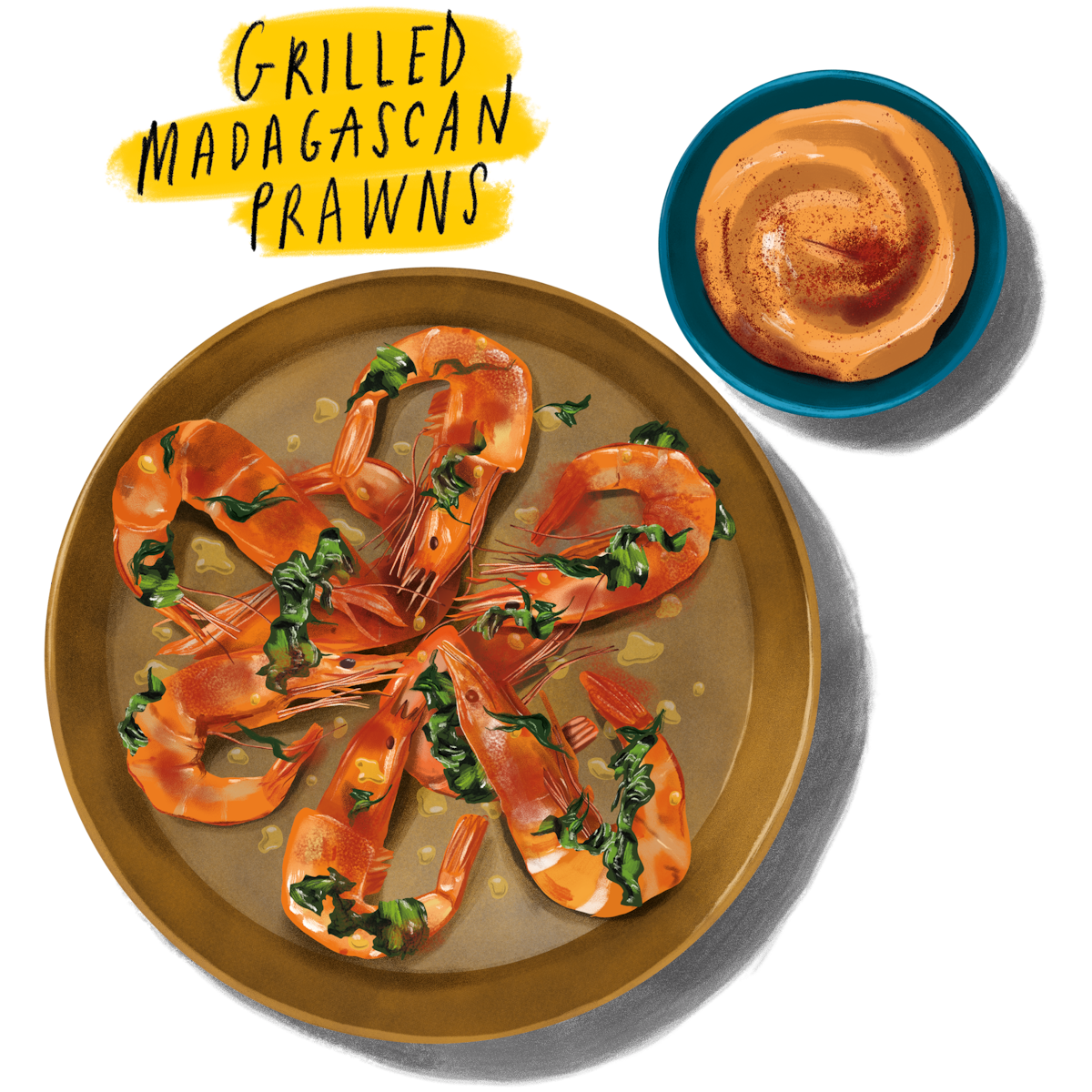 Illustration of grilled madacascan prawns