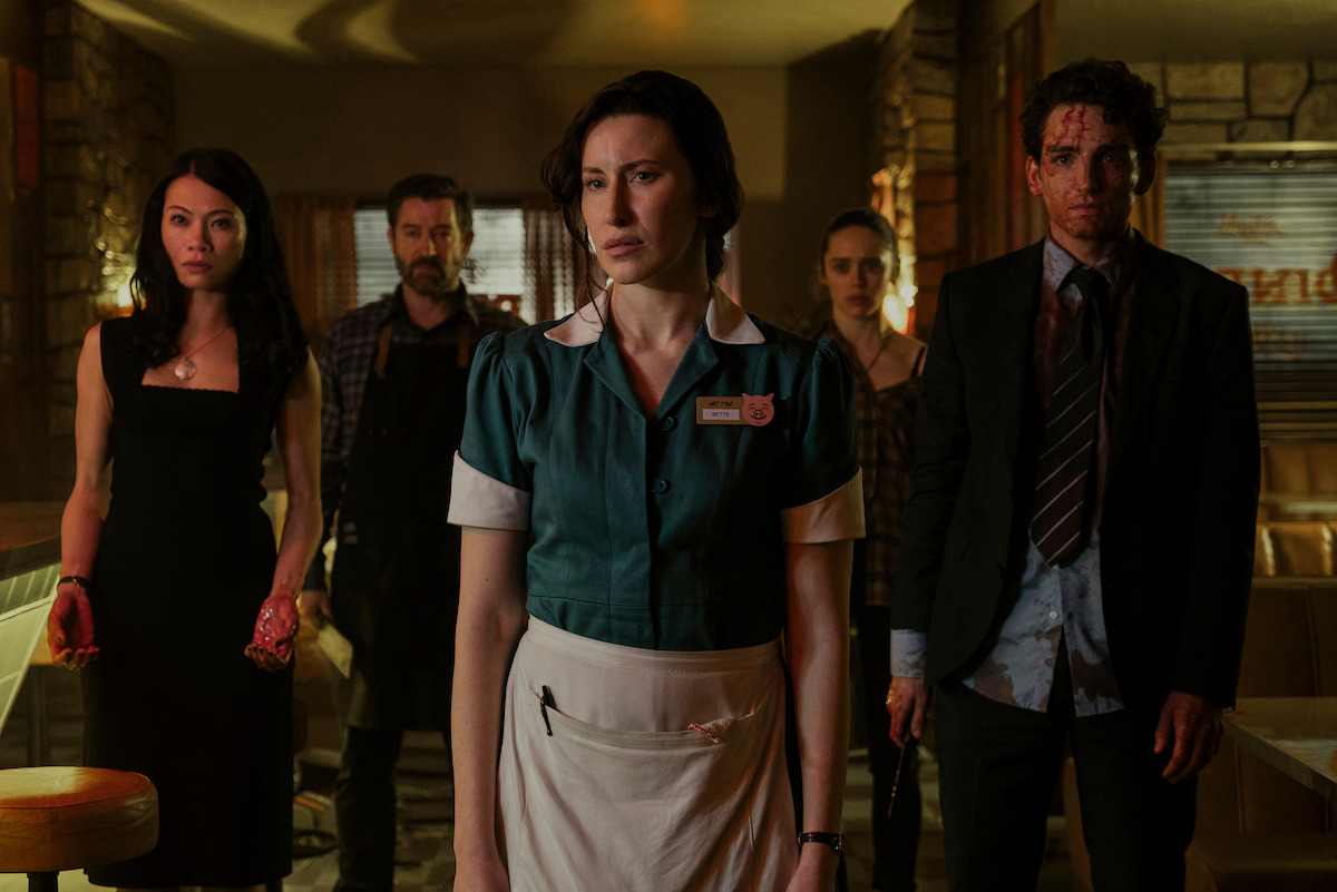 (From left: Lourdes Faberes as Kate Fletcher, Steven Brand as Marsh Janowski, Emma Duncan as Bette Munroe, Daisy Head as Judy Talbot, Laurie Davidson as Mark Brewer)