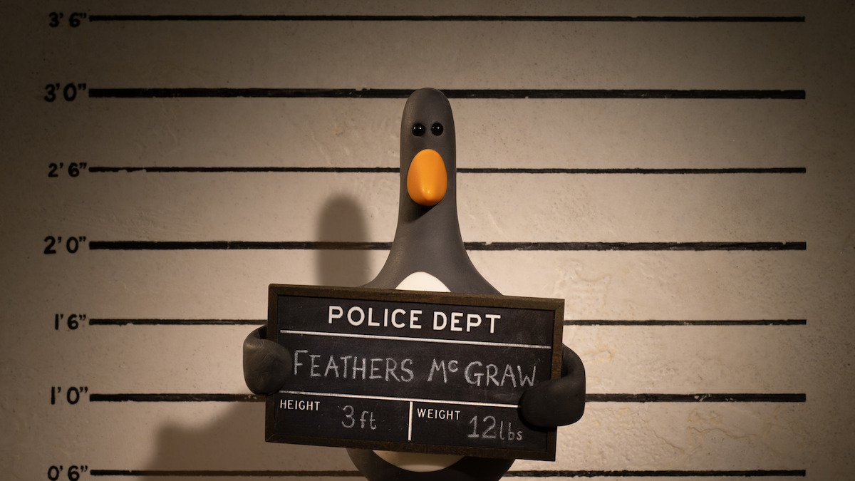Feathers McGraw stands for his mugshot.