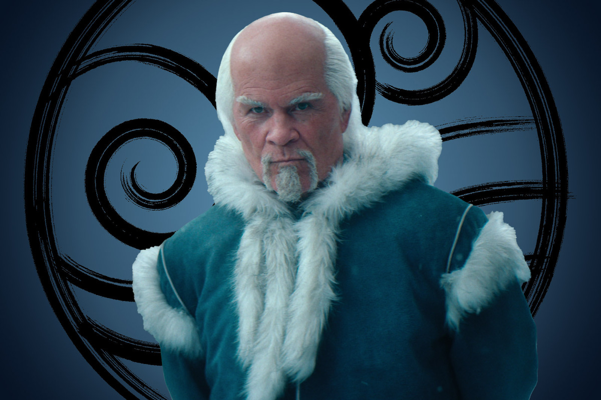 A Martinez as Pakku wears blue water tribe robes in season 1 of ‘Avatar: The Last Airbender’