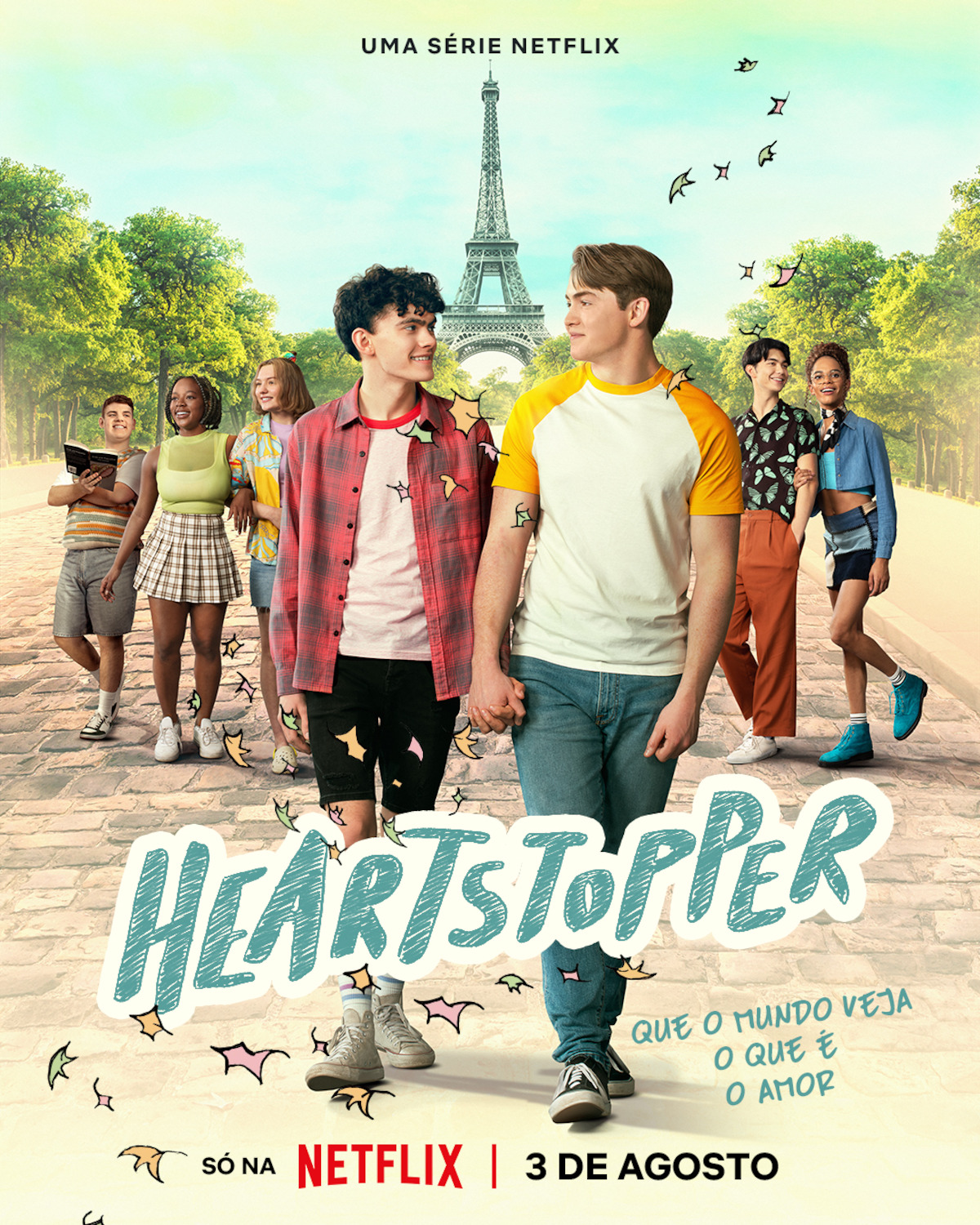 Heartstopper Season 2 Poster featuring the cast of the series and the tag line Show the World What Love Is Made of