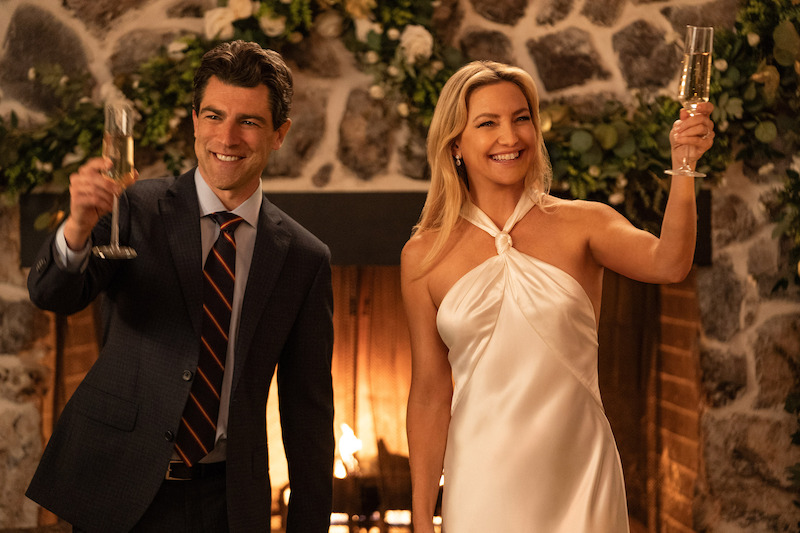 Max Greenfield as Lev Levinson and Kate Hudson as Isla Gordon in Running Point.