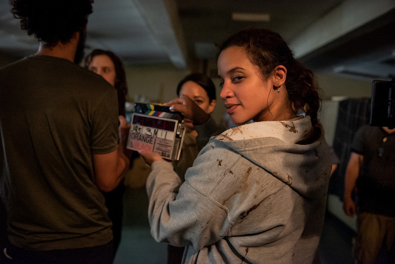 (L to R) Selenis Leyva as Gloria, Dascha Polanco as Dayanara on the set of Orange Is The New Black Season 5.