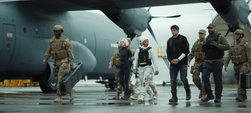 Maddie Hasson as Nichika Lashin, Angel Parker as Dawn Gilbane, Noah Centineo as Owen Hendricks and Colton Dunn as Lester Kitchens in Season 2 of 'The Recruit'