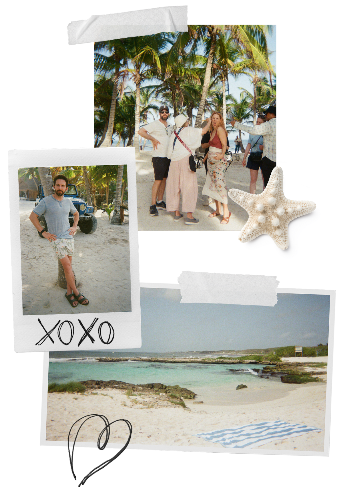 Collage of behind-the-scenes photographs from filming in Tulum