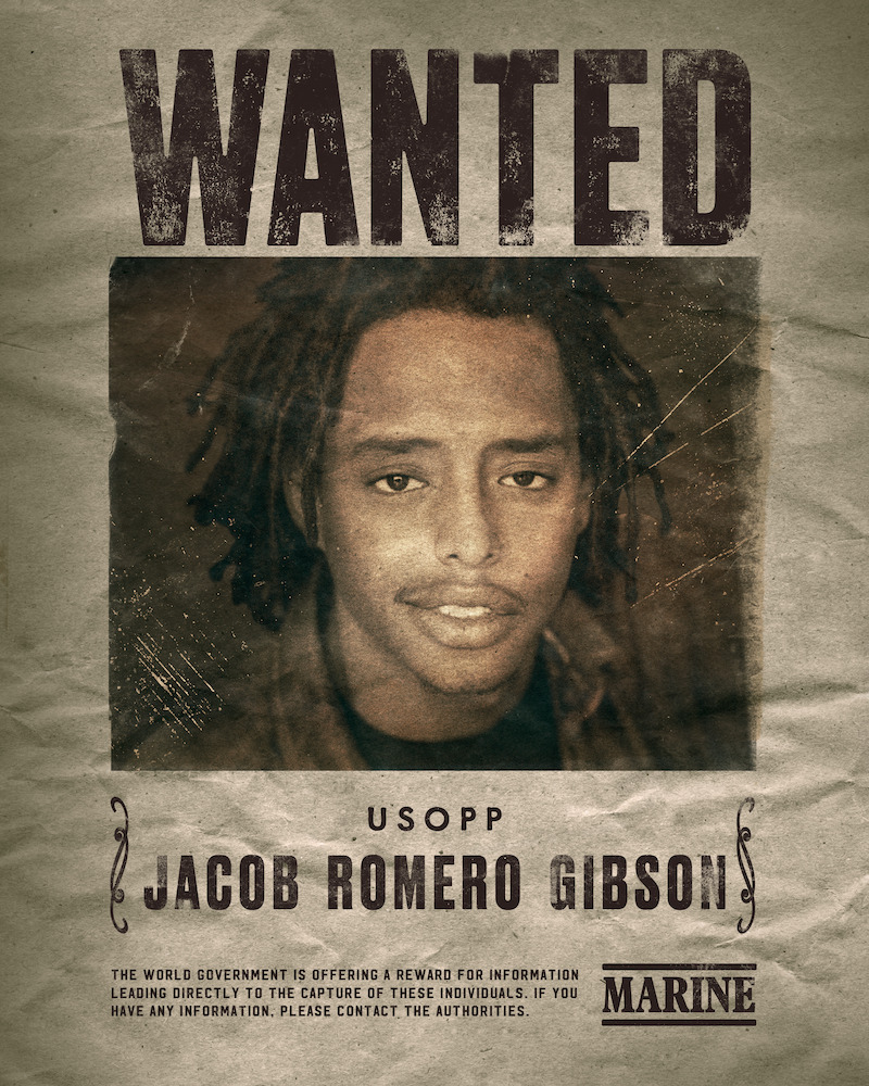 Jacom Romero Gibson as Usopp One Piece season 1 wanted poster.