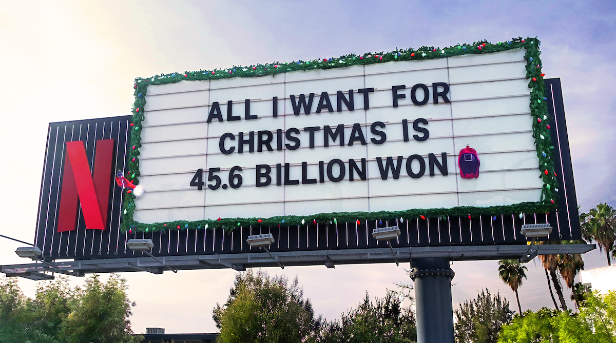Sunset Blvd Marquee - Squid Game ‘All I want for Christmas is 45.6 billion Won’ :squidguard emoji’