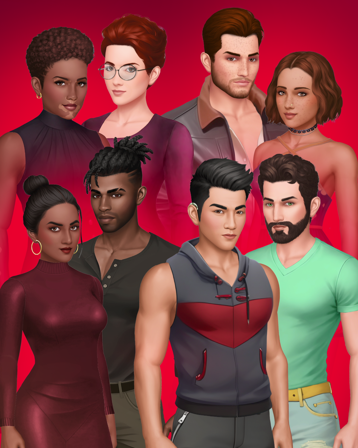 Various male and female game characters from the mobile game ‘The Ultimatum: Choices’