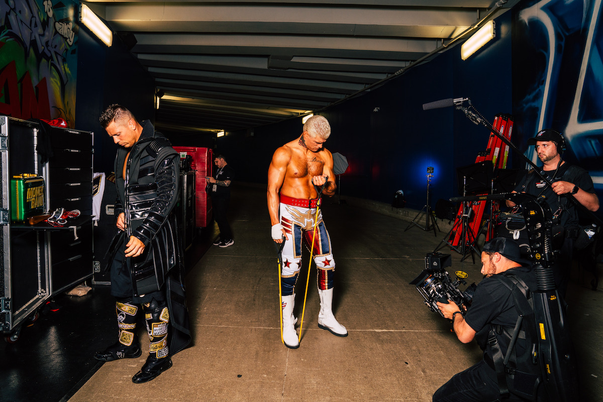 Cody Rhodes trains backstage.