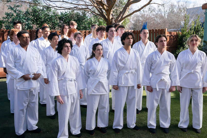 Memebers of Miyagi-do stand together in Season 6 of 'Cobra Kai.'