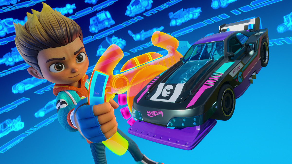 A driver and race car from ‘Hot Wheels Let’s Race.’