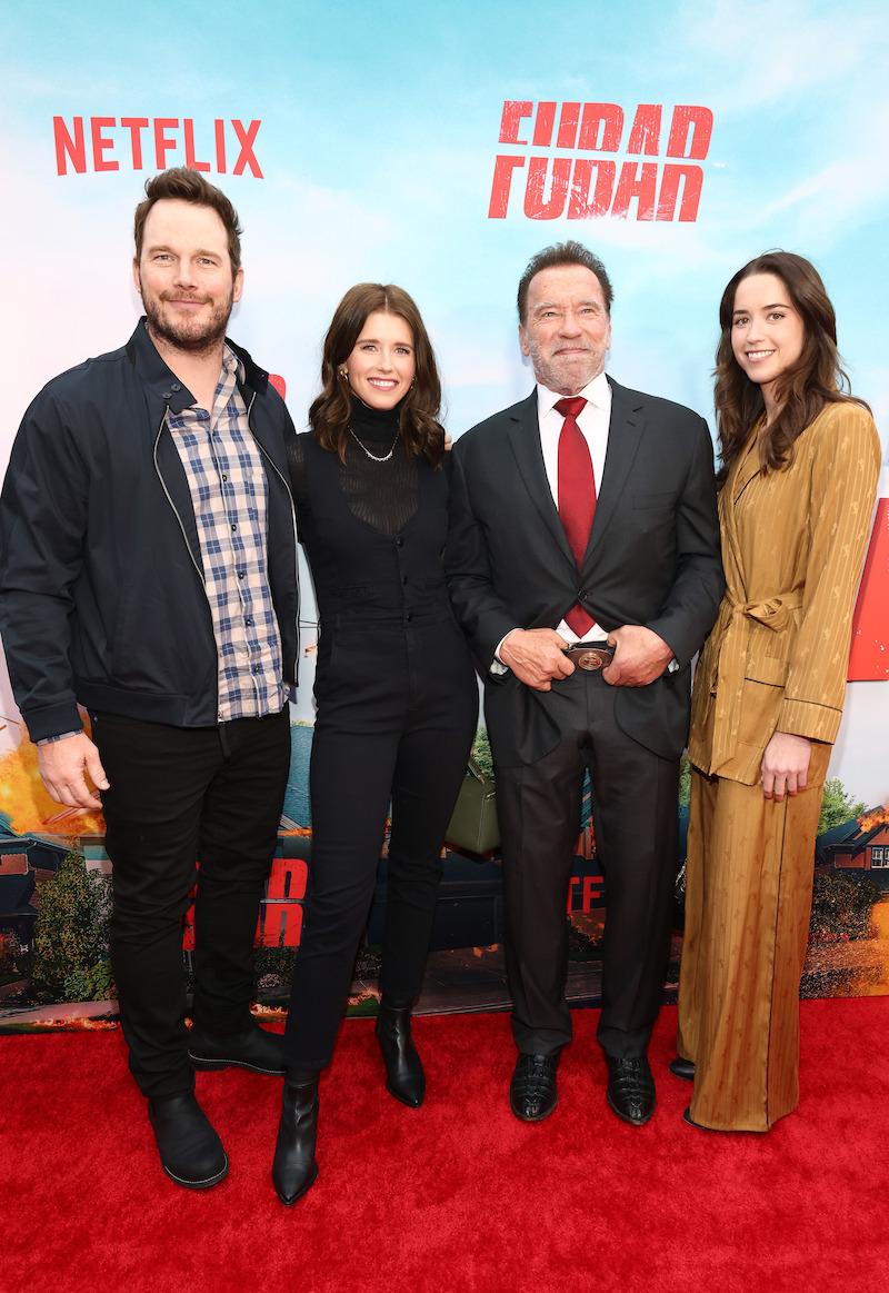 Chris Pratt, Katherine Schwarzenegger, Arnold Schwarzenegger and Christina Schwarzenegger at the 'FUBAR red carpet premiere.