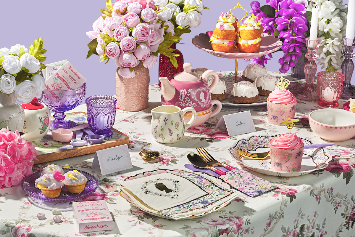 Table set with items from the ‘Bridgerton’ with Love at Walmart collaboration
