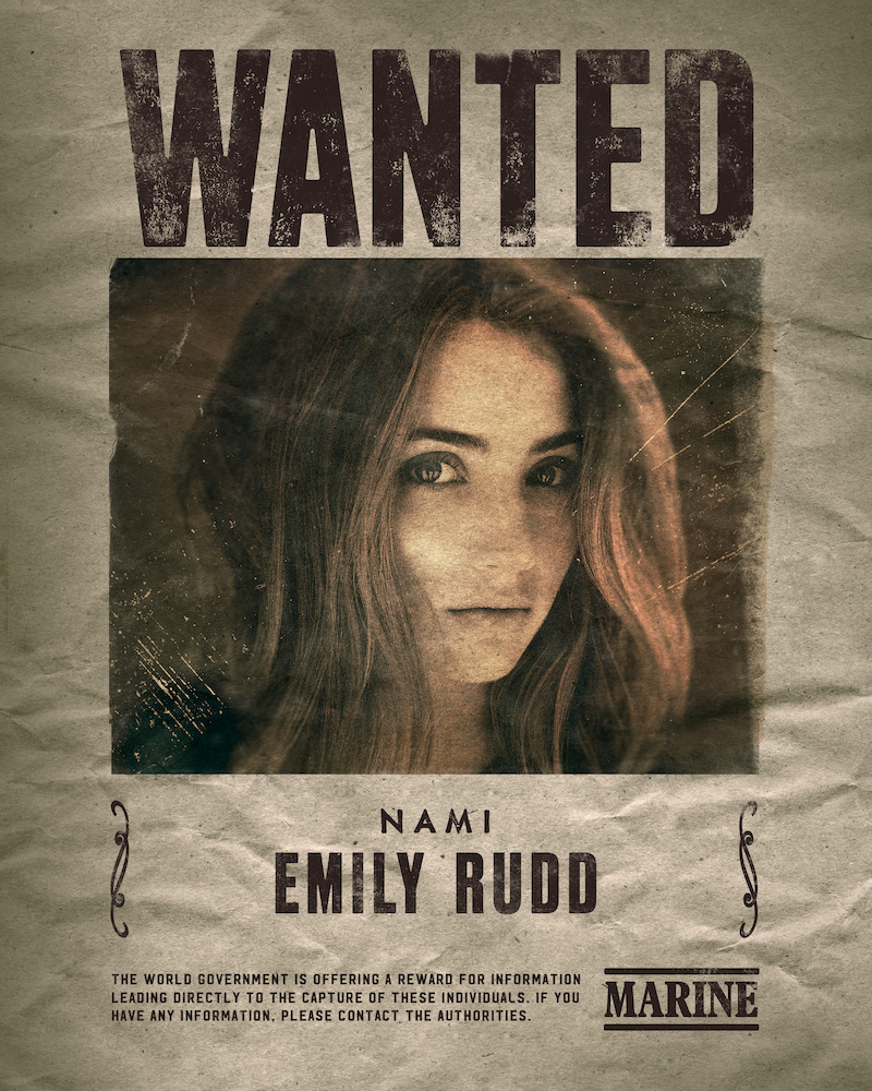 Emily Rudd as Nami One Piece season 1 wanted poster.