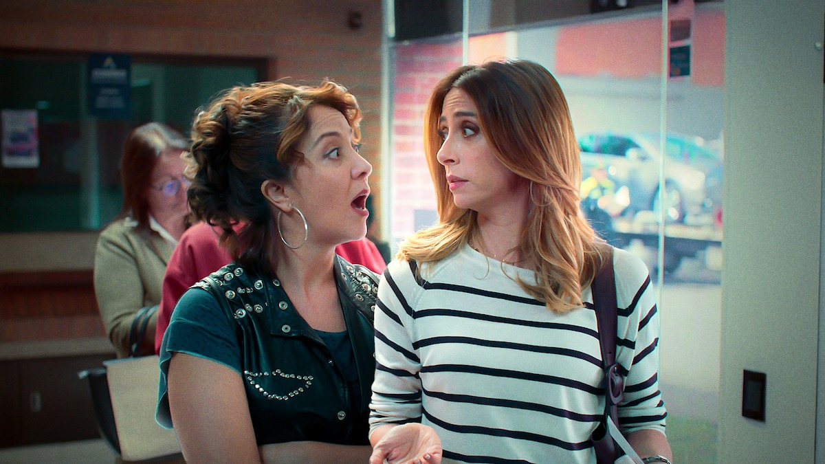 Verónica Orozco as Alicia and Constanza Camelo as Susana argue in a hallway in ‘Just Alice.’