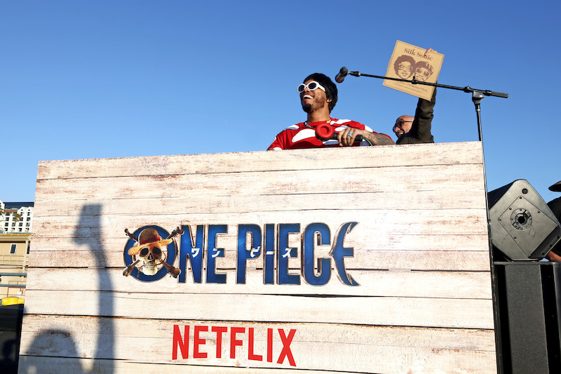 Fans attend Netflix global event for the celebration of One Piece at Santa Monica Pier in California. 