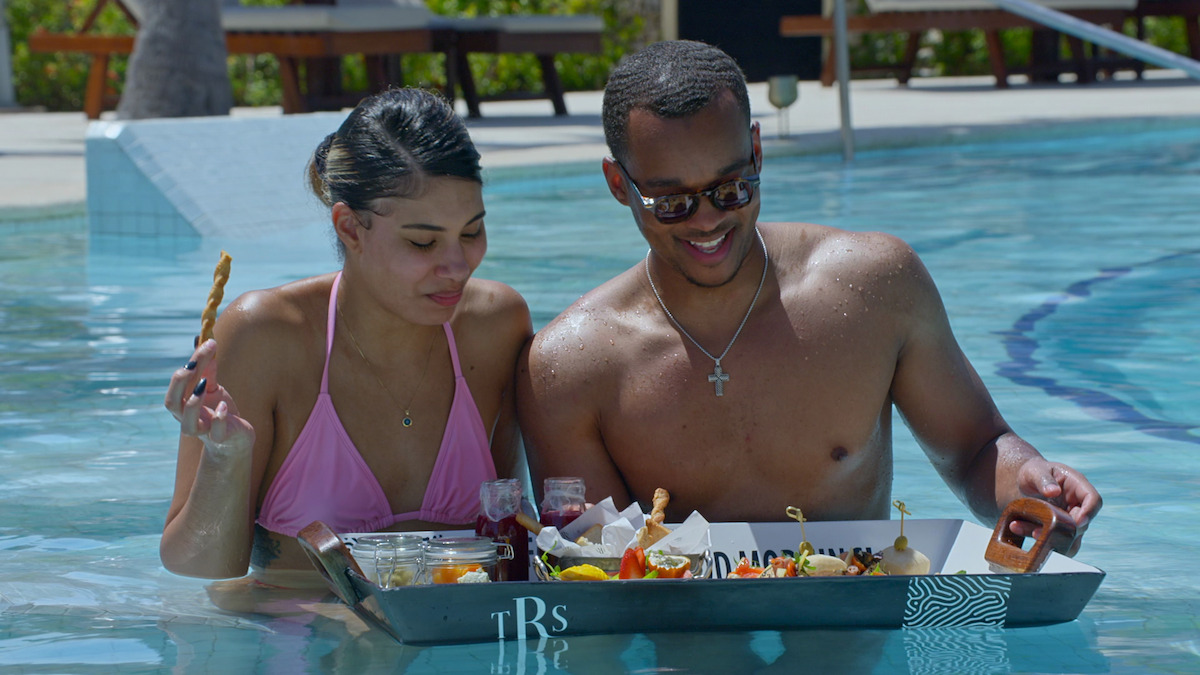 Jackie and Marshall take a dip in the pool. 