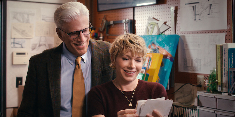 Ted Danson as Charles and Mary Elizabeth Ellis as Emily smile together in Season 1 of 'A Man on the Inside'