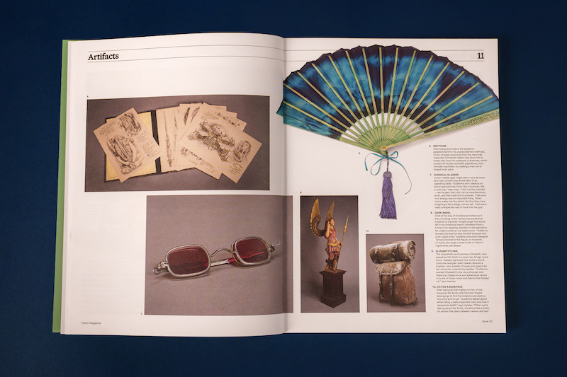 Spread from Tudum Magazine - Frankenstein set pieces